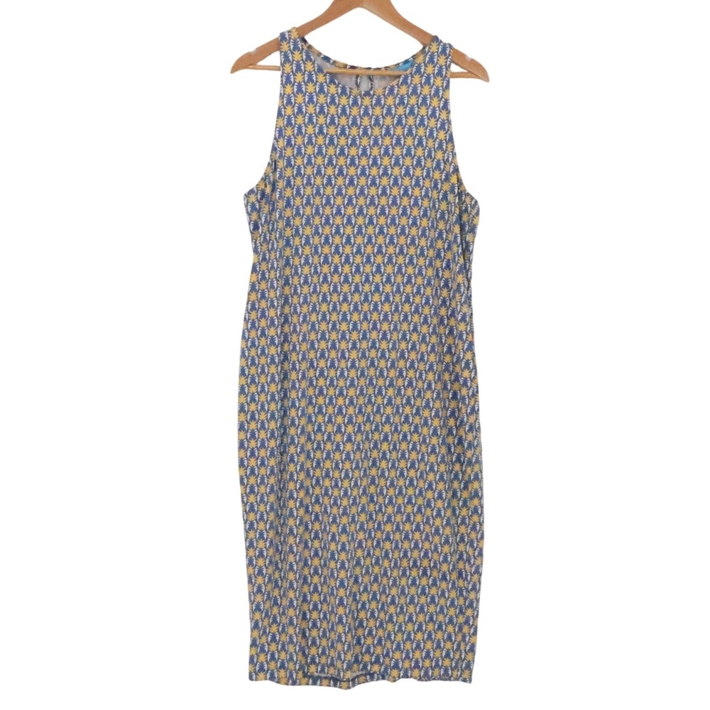 Tori Richard Pineapple Sheath Dress Womens Size XL Blue Yellow Resort Cruise
